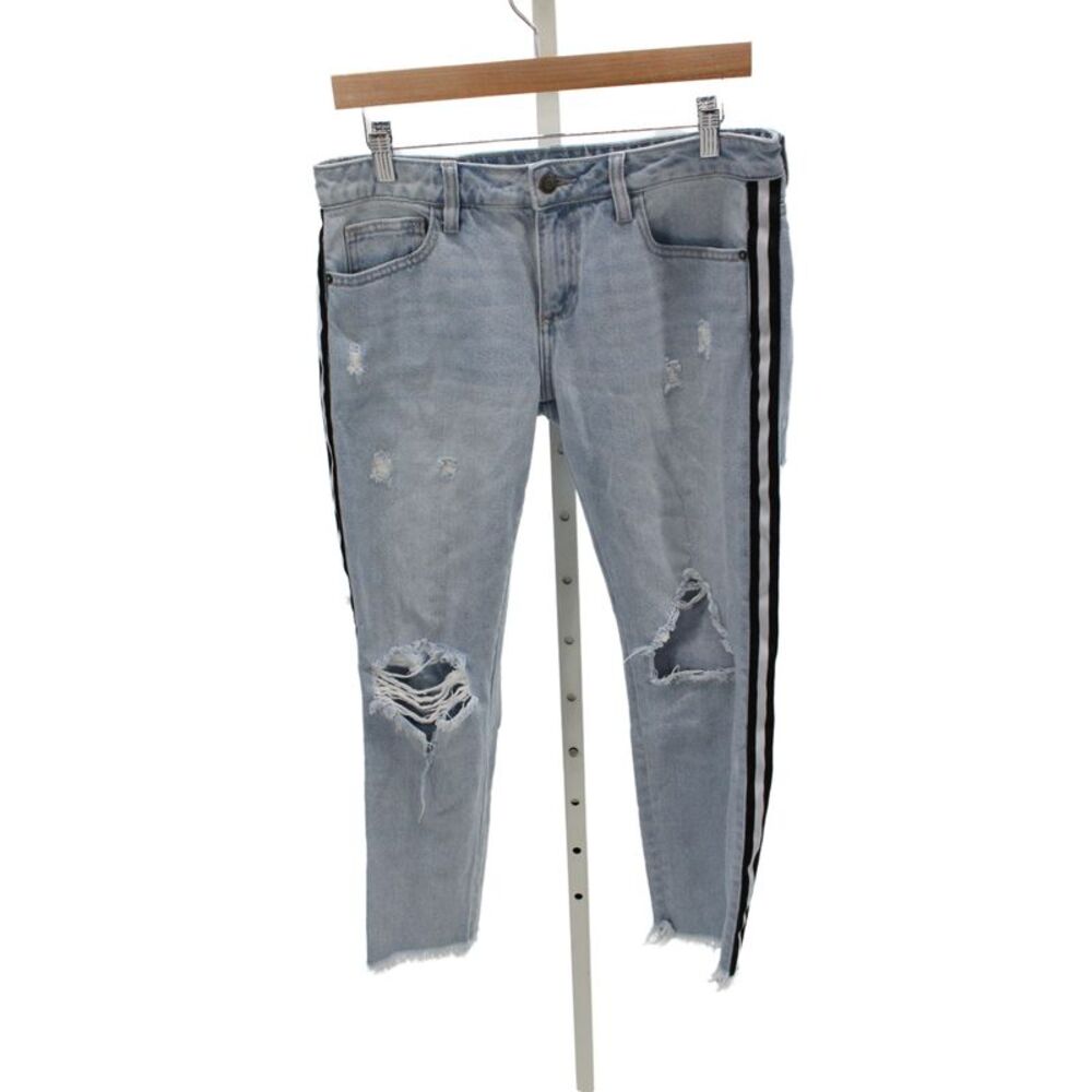 Hidden Womens Cropped Striped Blue Cotton Mid Rise Jeans Size 28